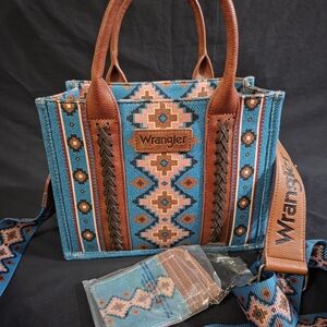 Wrangler Teal and Brown Geometric Tote